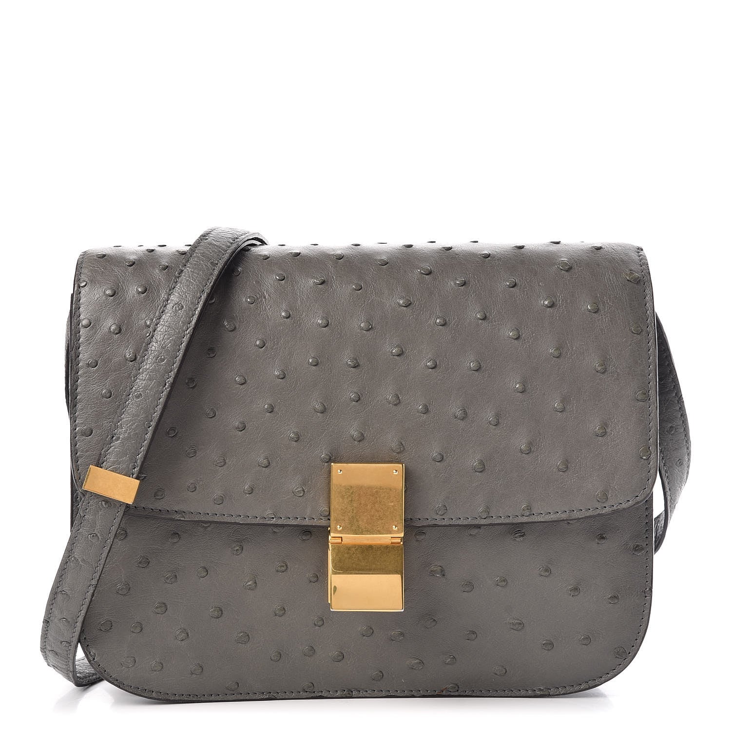 Celine Ostrich Medium Classic Box Flap Bag Storm 1 of 14
