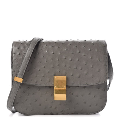 Celine Ostrich Medium Classic Box Flap Bag Storm 1 of 13