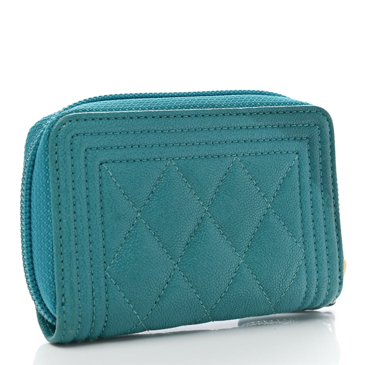 Caviar Quilted Boy Zip Around Coin Purse Wallet Turquoise