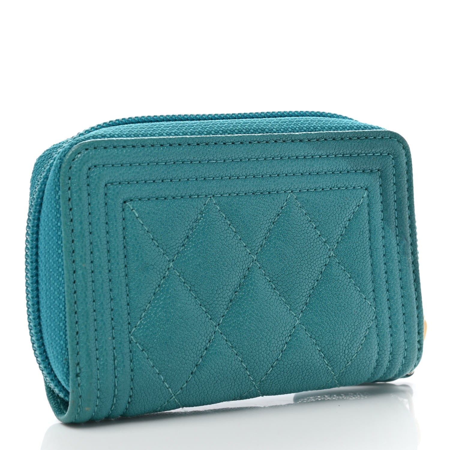 Chanel Caviar Quilted Boy Zip Around Coin Purse Wallet Turquoise 3 of 9