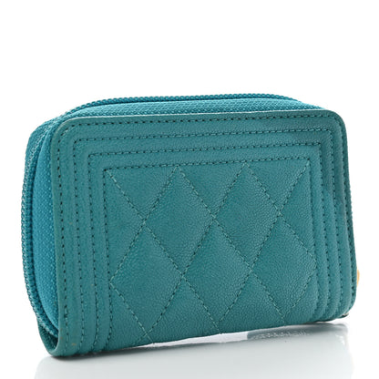 Chanel Caviar Quilted Boy Zip Around Coin Purse Wallet Turquoise 3 of 9