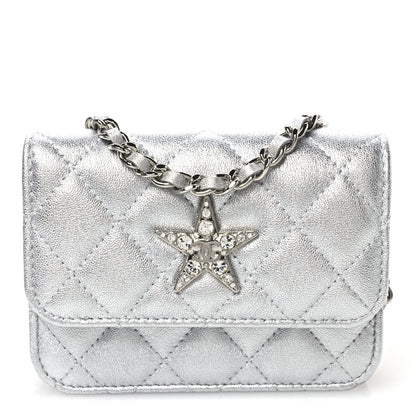 Chanel Metallic Goatskin Quilted Crystal CC Walk Of Fame Clutch With Chain Silver 8 of 11