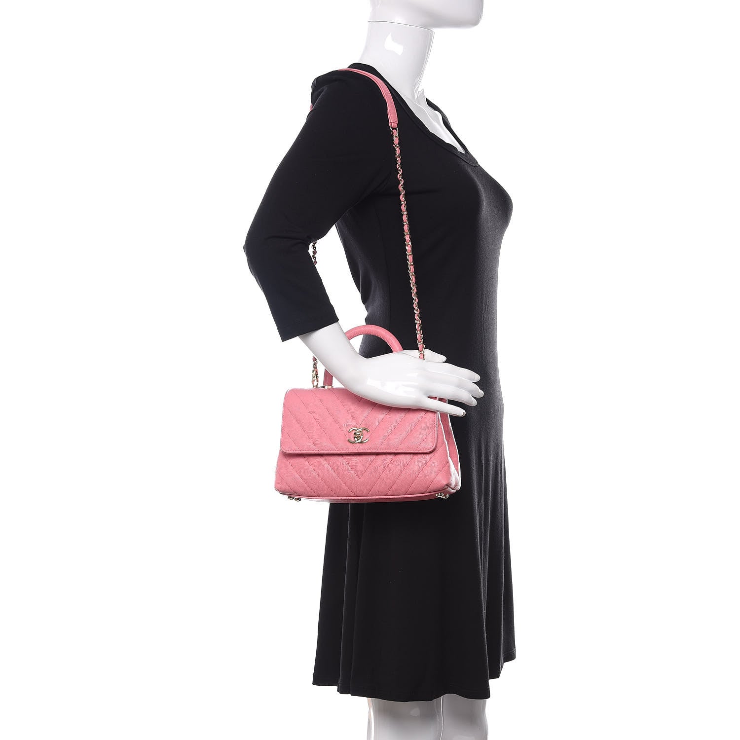 Chanel Caviar Chevron Quilted Mini Coco Handle Flap Pink 2 of 10