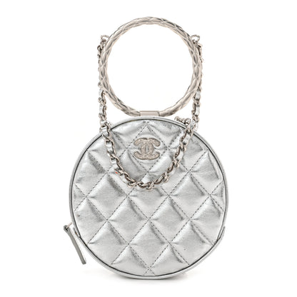Chanel Metallic Calfskin Quilted Round Bracelet Clutch With Chain Silver 1 of 10