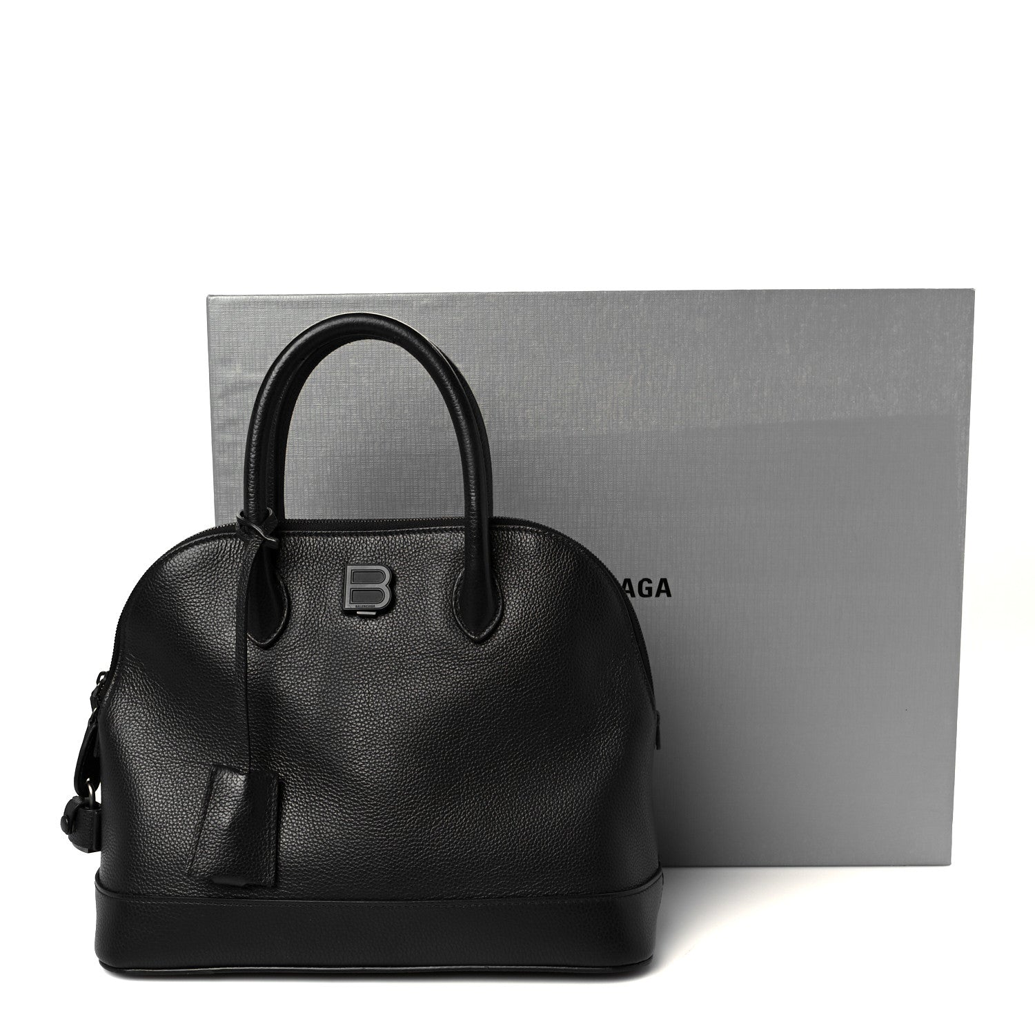 Balenciaga Calfskin LED Logo Projector Top Handle Bag Black