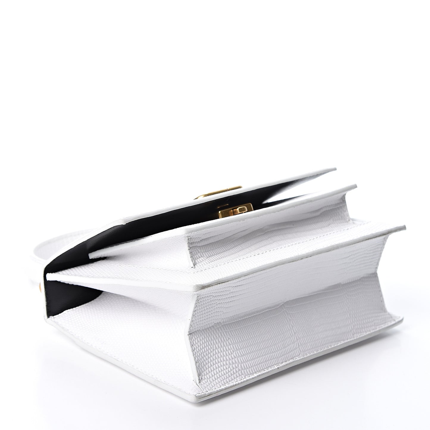 Patent Calfskin Lizard Embossed XS Sharp Top Handle Bag White