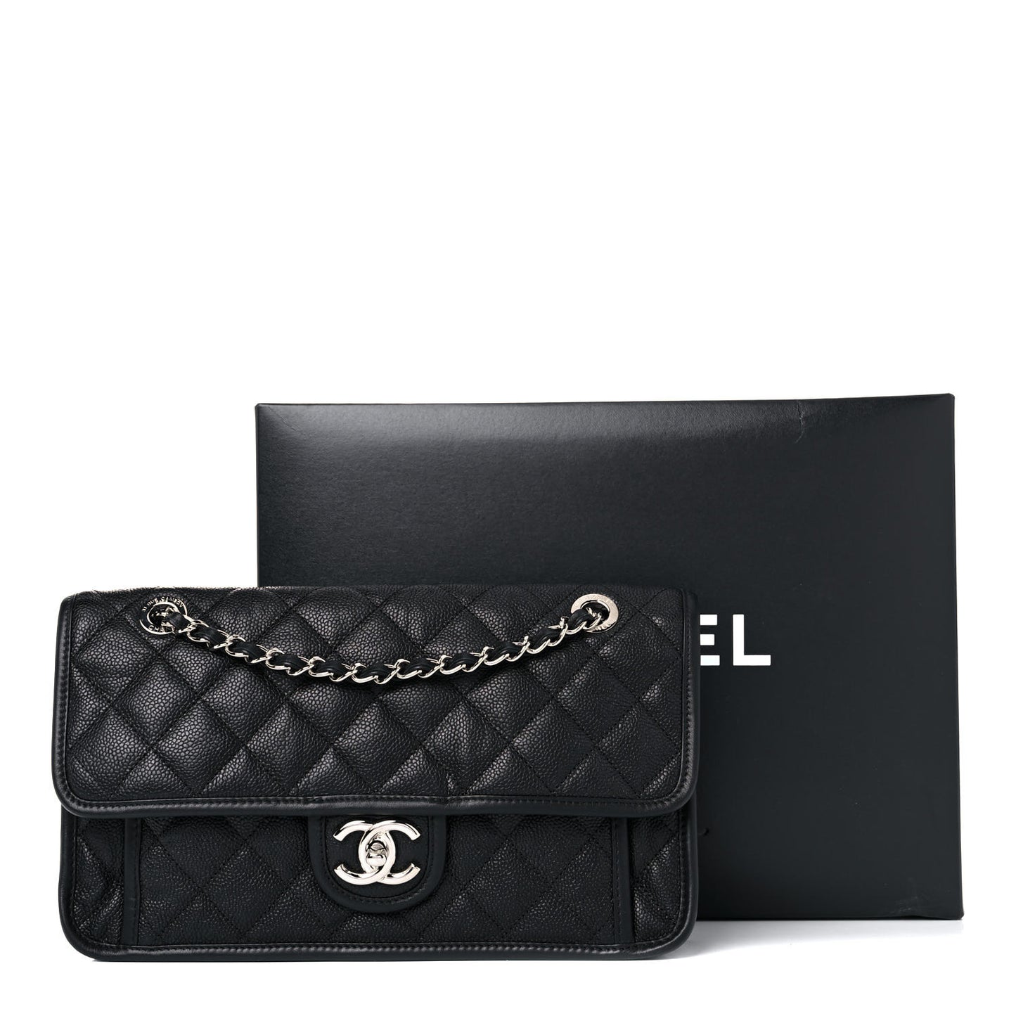 Caviar Quilted Medium French Riviera Flap Black