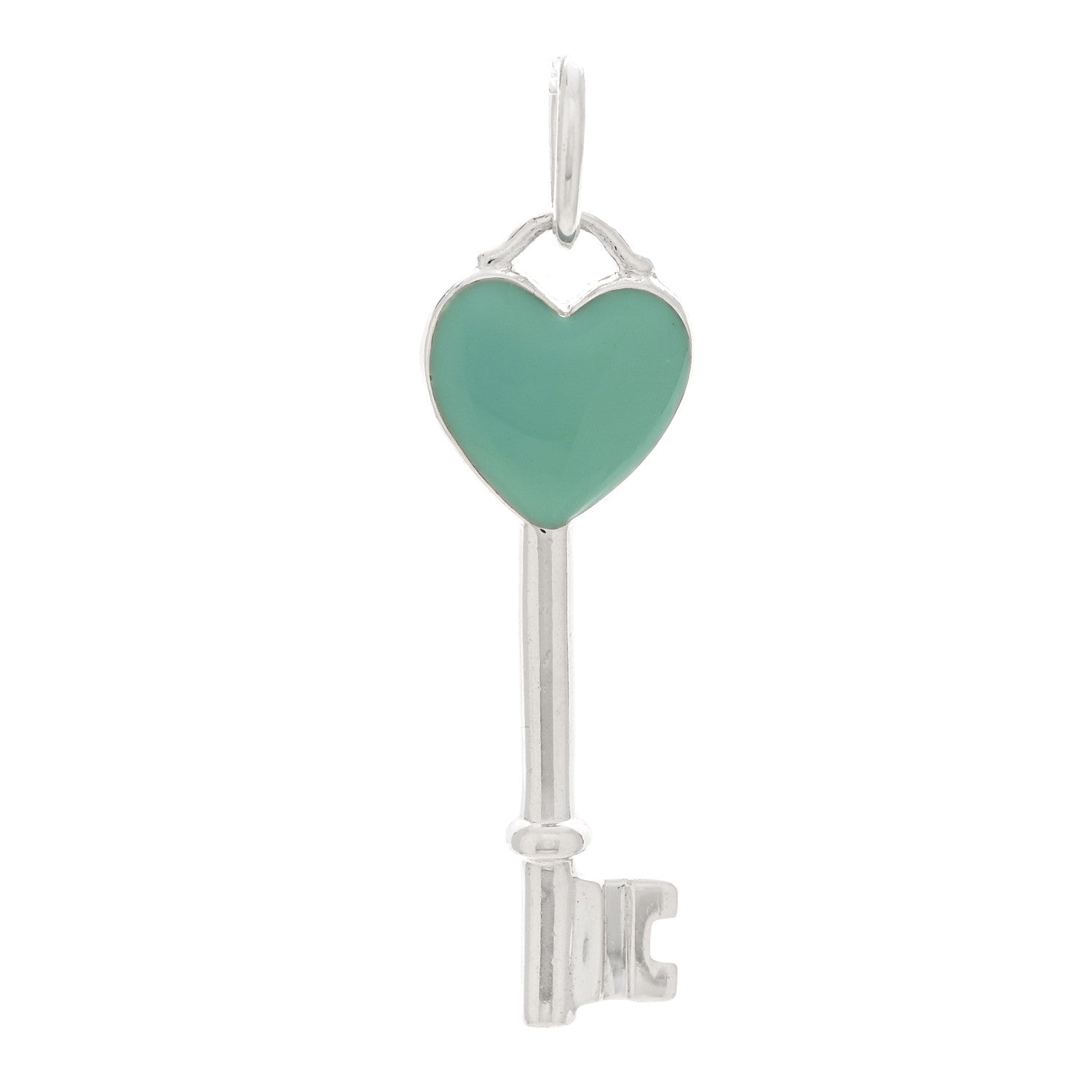 Tiffany Sterling Silver Enamel Heart Key Pendant Blue 1 of 3