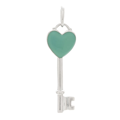 Tiffany Sterling Silver Enamel Heart Key Pendant Blue 1 of 3