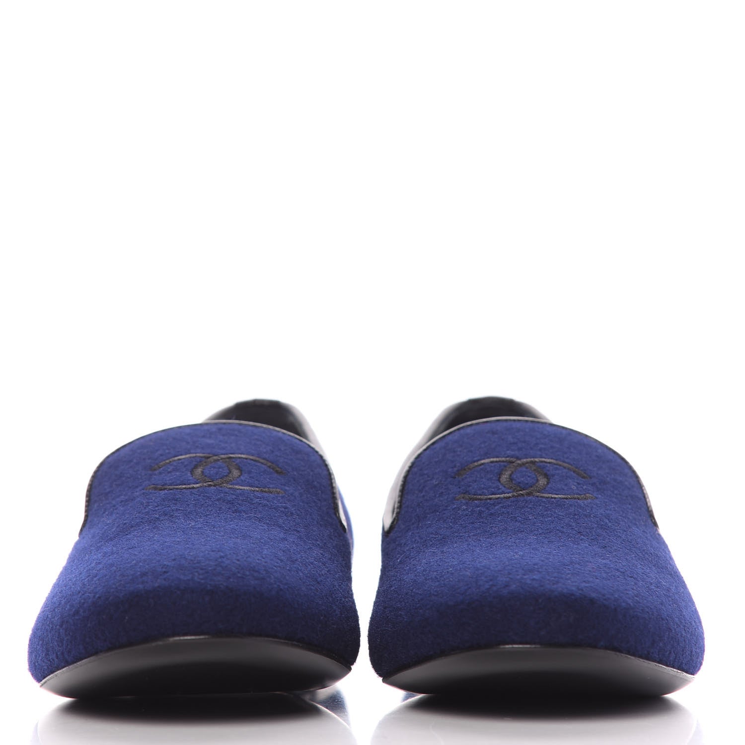 Chanel Fabric Lambskin Womens CC Mocassin Loafers 39.5 Navy Black 3 of 14