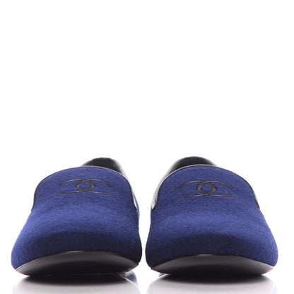 Chanel Fabric Lambskin Womens CC Mocassin Loafers 39.5 Navy Black 3 of 14