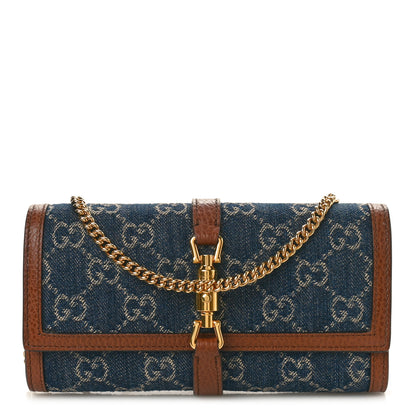 Gucci New Denim GG Monogram Jackie 1961 Chain Wallet Blue Tea Cuir 1 of 10