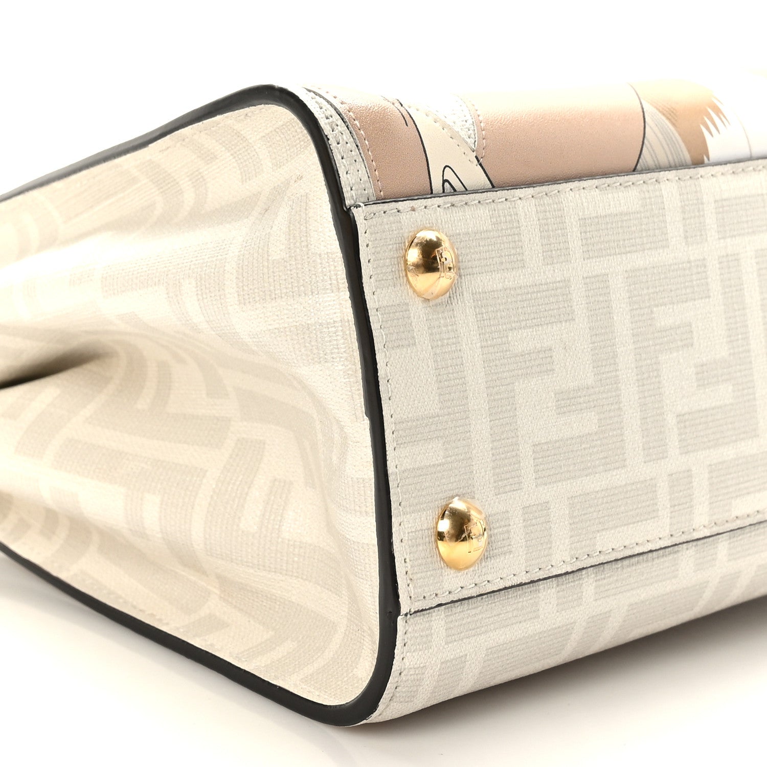 Fendi Glazed Fabric Nappa FF Disco Girls Inlay Mini Peekaboo Iconic Satchel Bianco Perla Multicolor 8 of 10