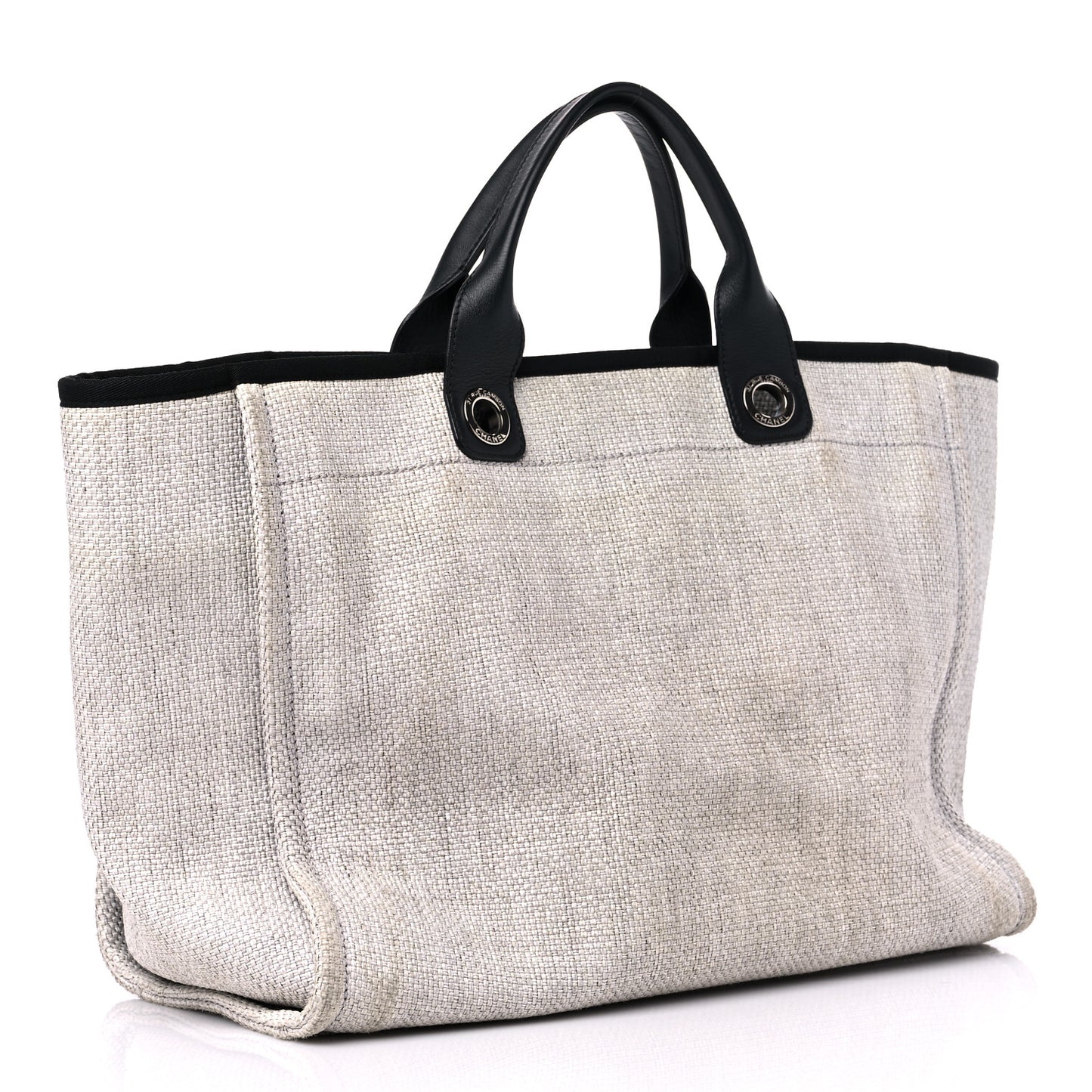 Woven Straw Raffia Medium Deauville Tote Grey