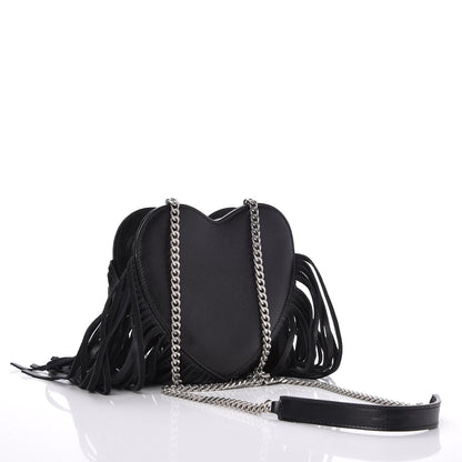 Saint Laurent Calfskin Fringe Small Monogram Love Shoulder Bag Black 3 of 7