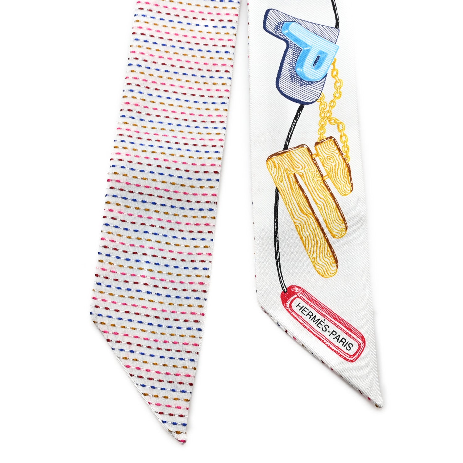 Hermes Silk Chevaloscope Neon Twilly White Bleu Rouge 2 of 4