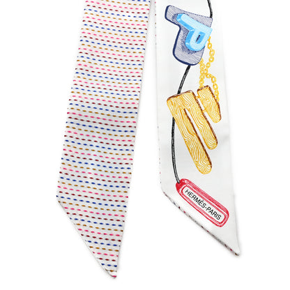 Hermes Silk Chevaloscope Neon Twilly White Bleu Rouge 2 of 4