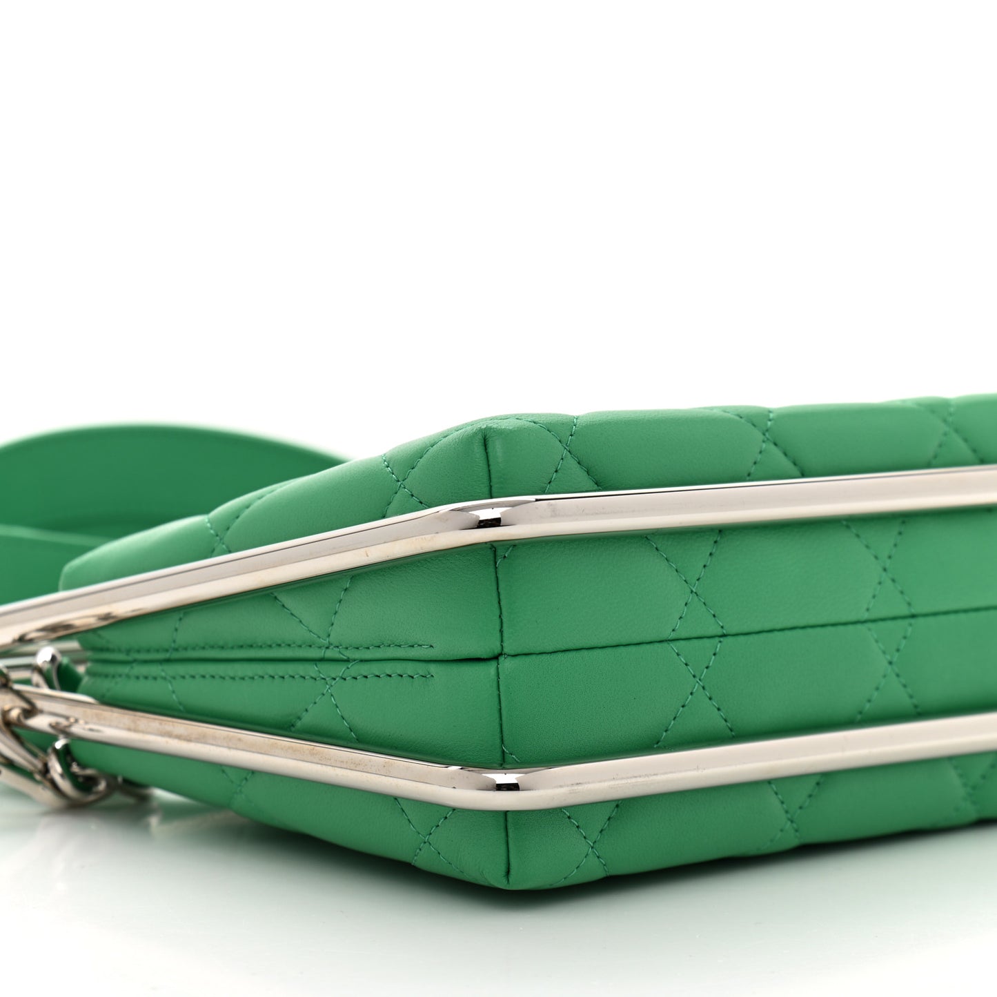 Quilted Lambskin Metal Bar Clutch Bag Green