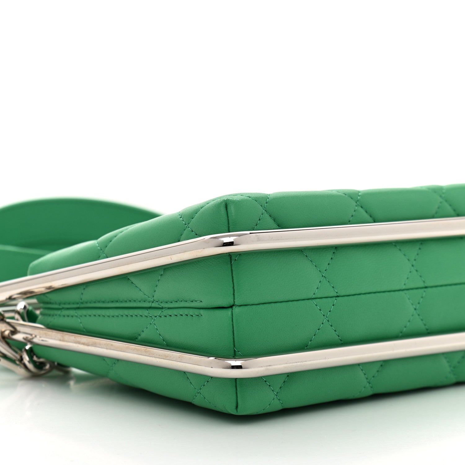 Chanel Quilted Lambskin Metal Bar Clutch Bag Green 5 of 10