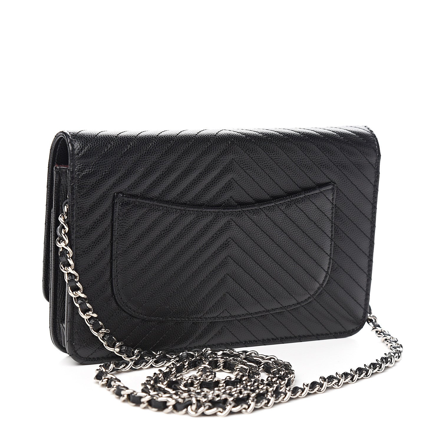 Chanel Caviar Chevron Quilted Wallet On Chain WOC Black 2 of 11