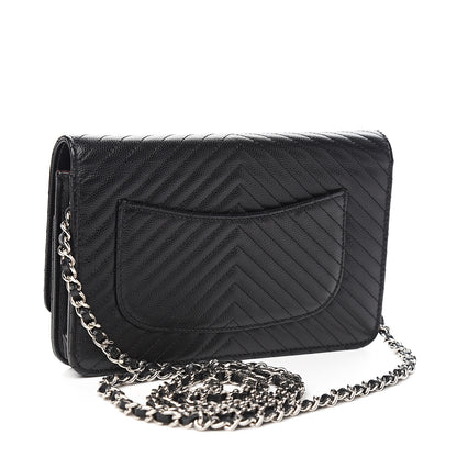 Chanel Caviar Chevron Quilted Wallet On Chain WOC Black 2 of 11