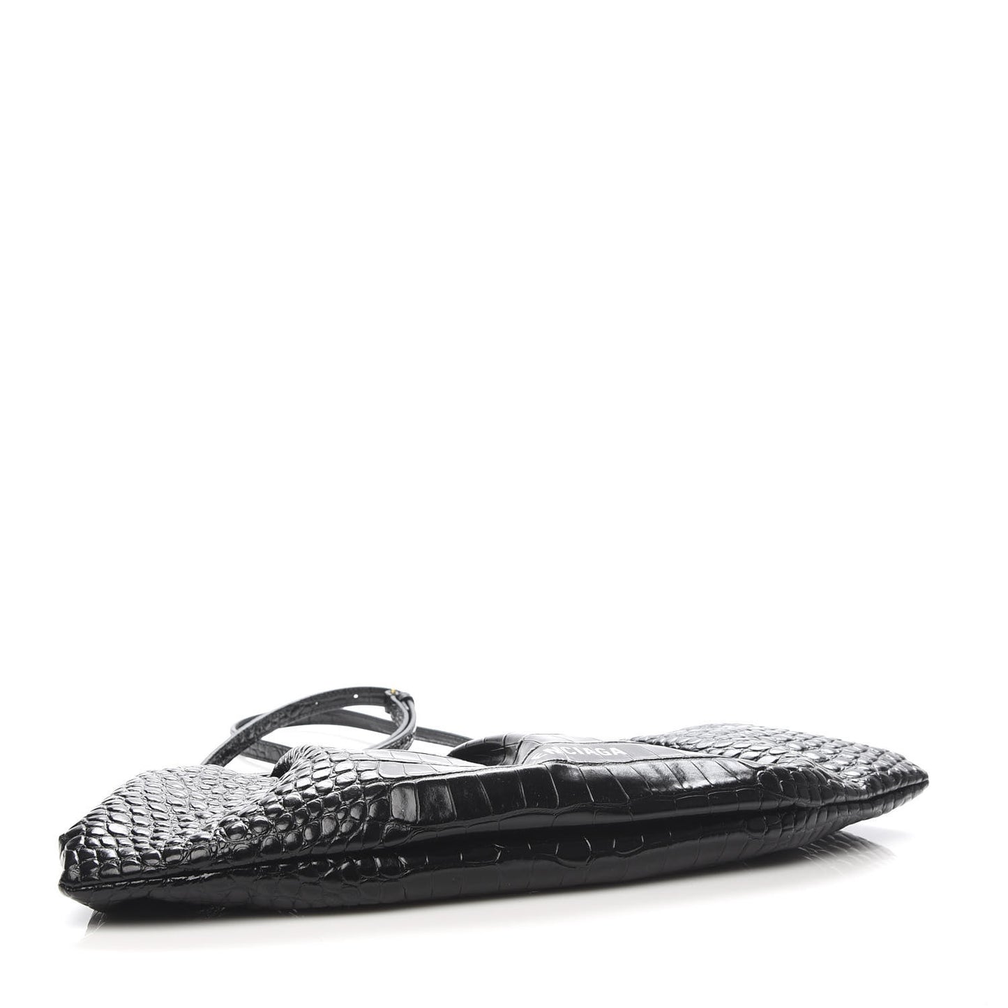 Shiny Supple Calfskin Logo Crocodile Embossed XL Cloud Clutch Black White