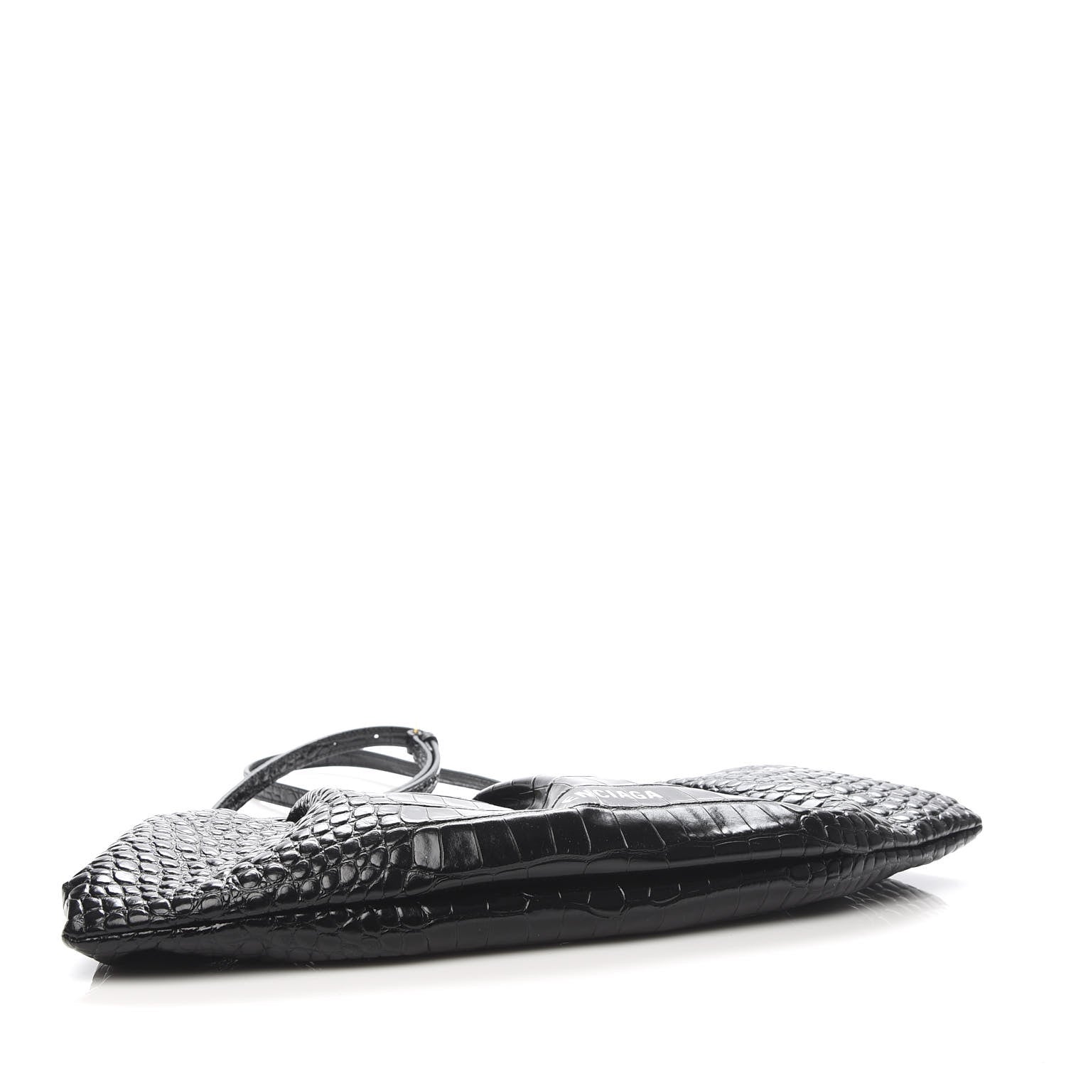 Balenciaga Shiny Supple Calfskin Logo Crocodile Embossed XL Cloud Clutch Black White 4 of 10