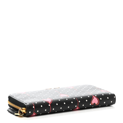 Miu Miu Goatskin Madras Heart Print Zip Around Wallet Black Rose 4 of 7