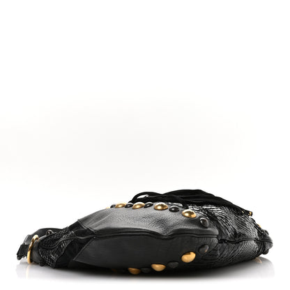 Gucci Suede Snakeskin Fringe Babouska Hobo Black 4 of 11
