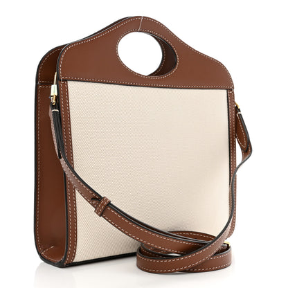 Burberry Canvas Smooth Calfskin Two Tone Mini Pocket Bag Natural Malt Brown 3 of 9
