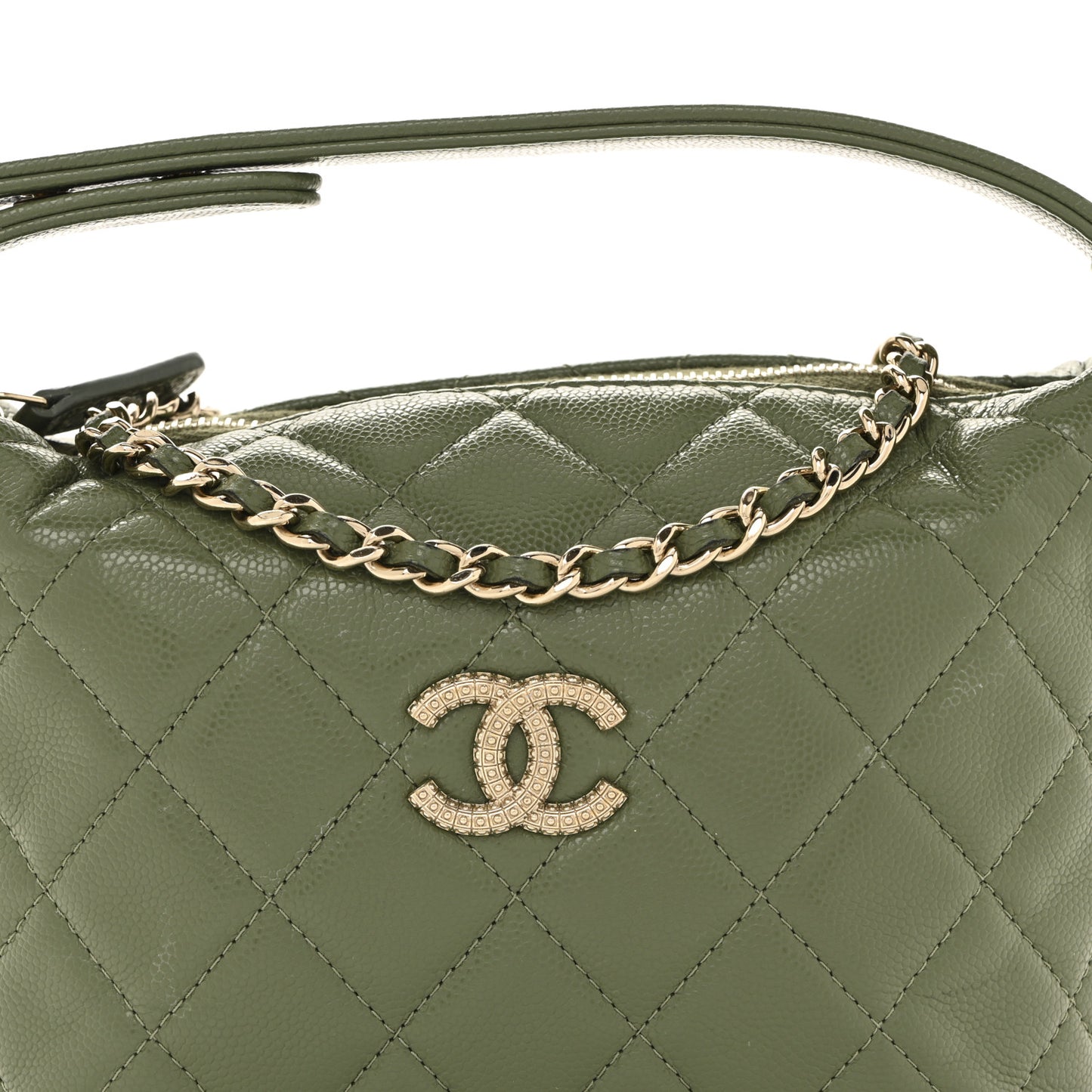 Caviar Quilted Chain Hobo Khaki