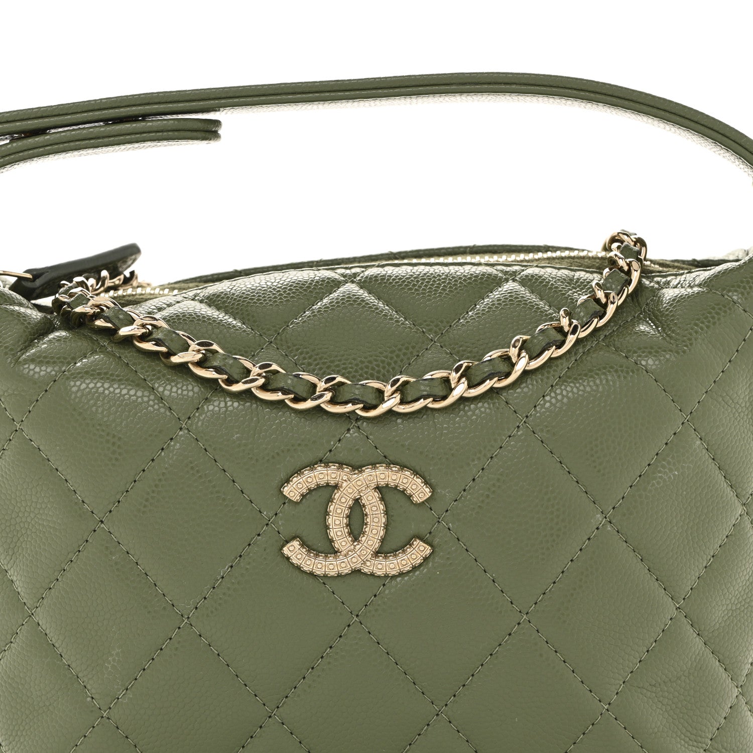 Chanel Caviar Quilted Chain Hobo Khaki 8 of 11