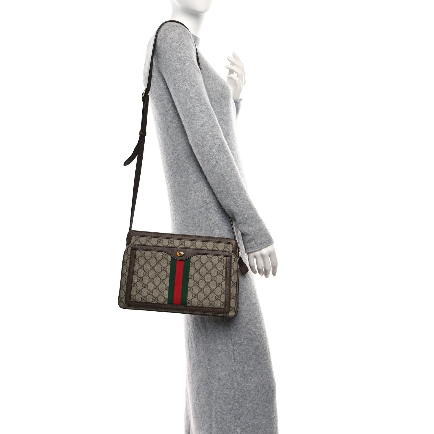 Gucci GG Supreme Monogram Web Medium Ophidia Shoulder Bag Beige New Acero 2 of 12