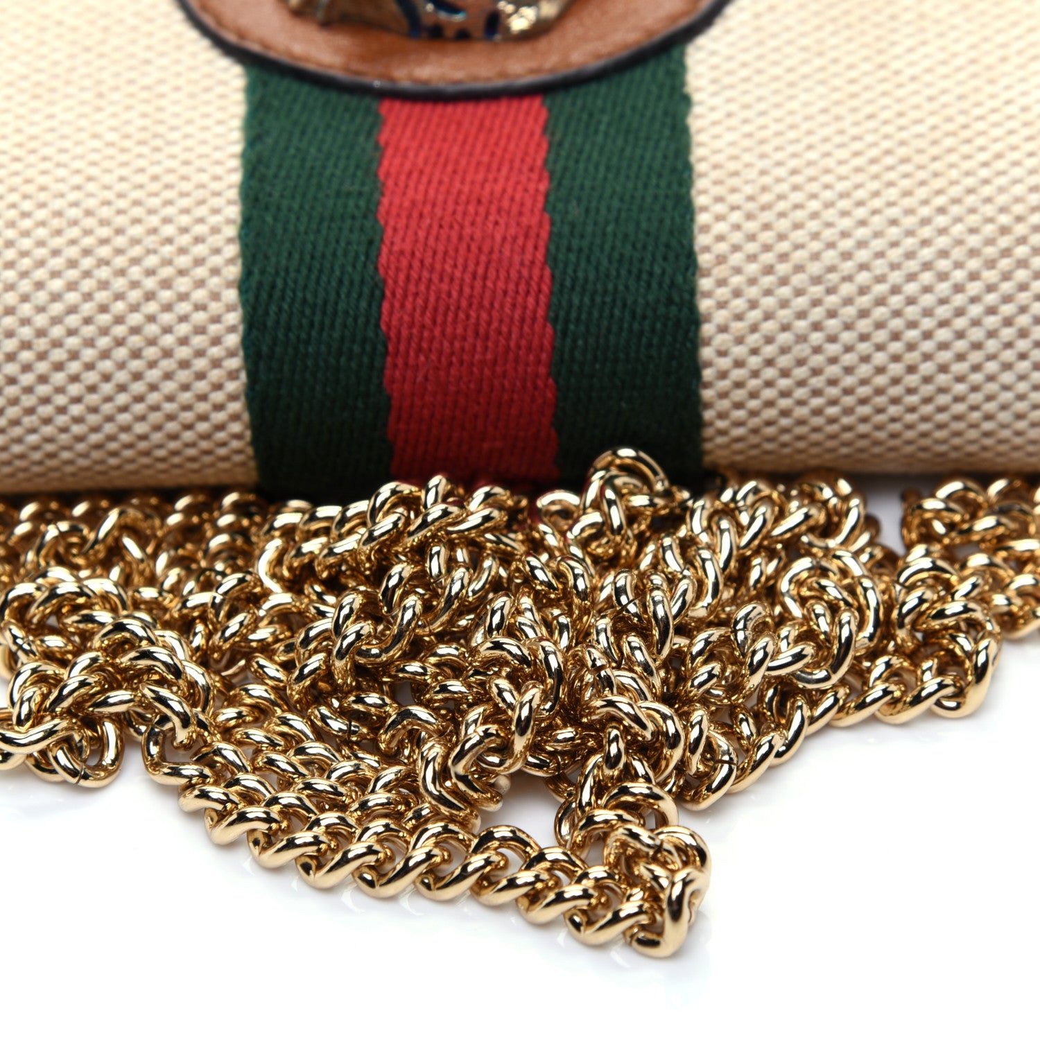 Gucci Vintage Canvas Calfskin Web Mini Rajah Slim Flap Shoulder Bag Sand Light Cuir 11 of 13