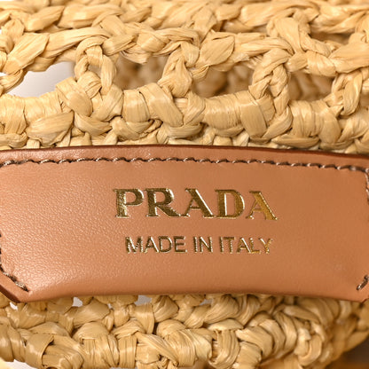 Prada Yarn Raffia Effect Crochet Logo Embroidered Tote Bag Naturale 5 of 8
