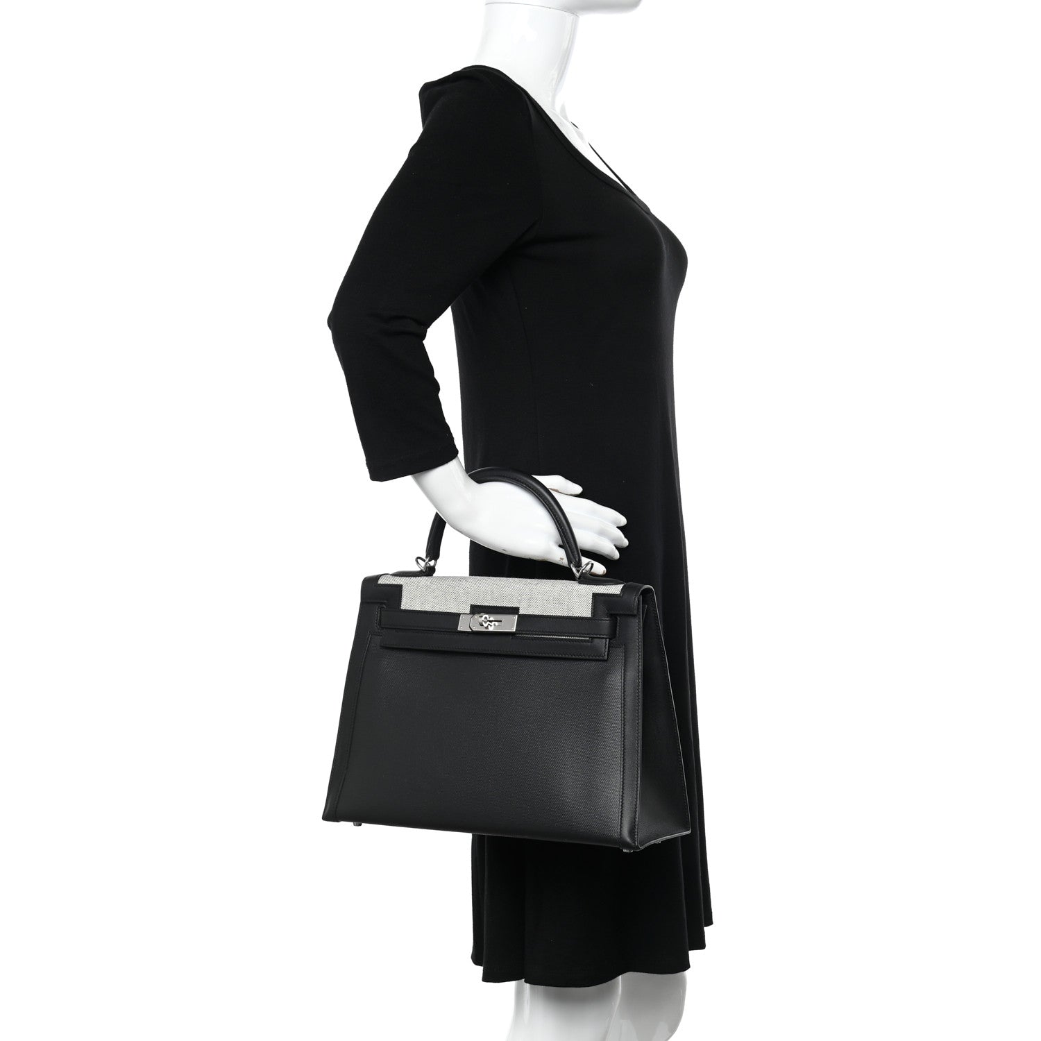 Hermes Berline Toile Swift Kelly Sellier 32 Black Ecru 2 of 11