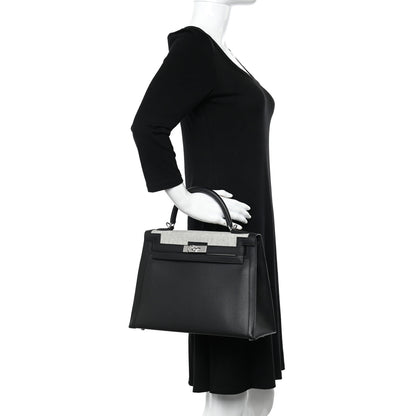 Hermes Berline Toile Swift Kelly Sellier 32 Black Ecru 2 of 11