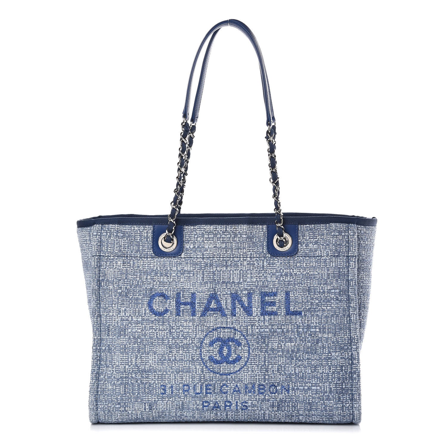 Chanel Woven Straw Raffia Small Deauville Tote Blue 1 of 8