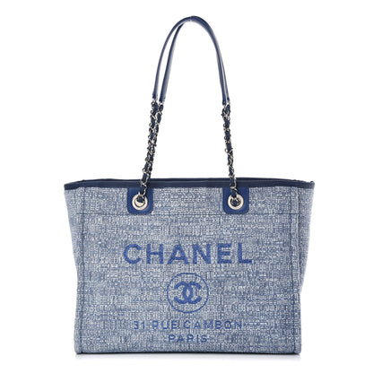 Chanel Woven Straw Raffia Small Deauville Tote Blue 1 of 8
