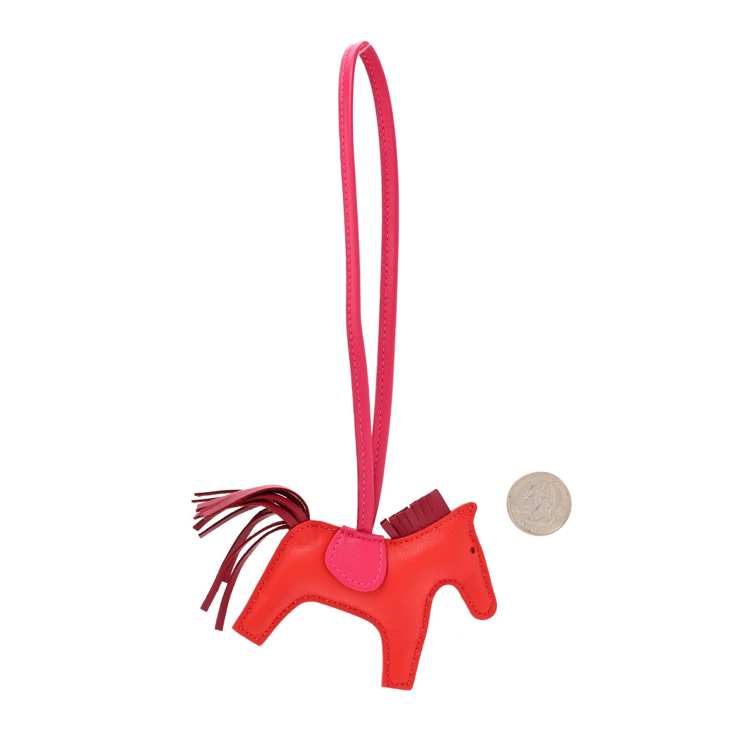 Hermes Milo Lambskin Grigri Rodeo Horse Bag Charm PM Rose Jaipur Shocking Rouge H 2 of 5