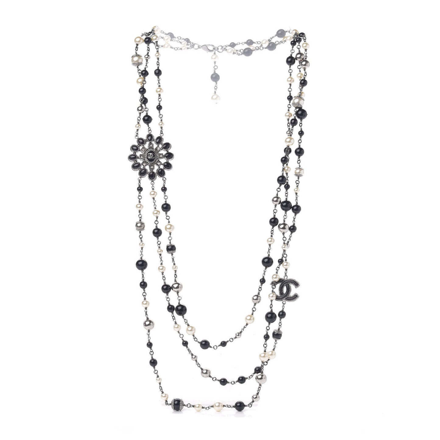 Resin Beaded CC Multi Strand Long Necklace Navy Black White