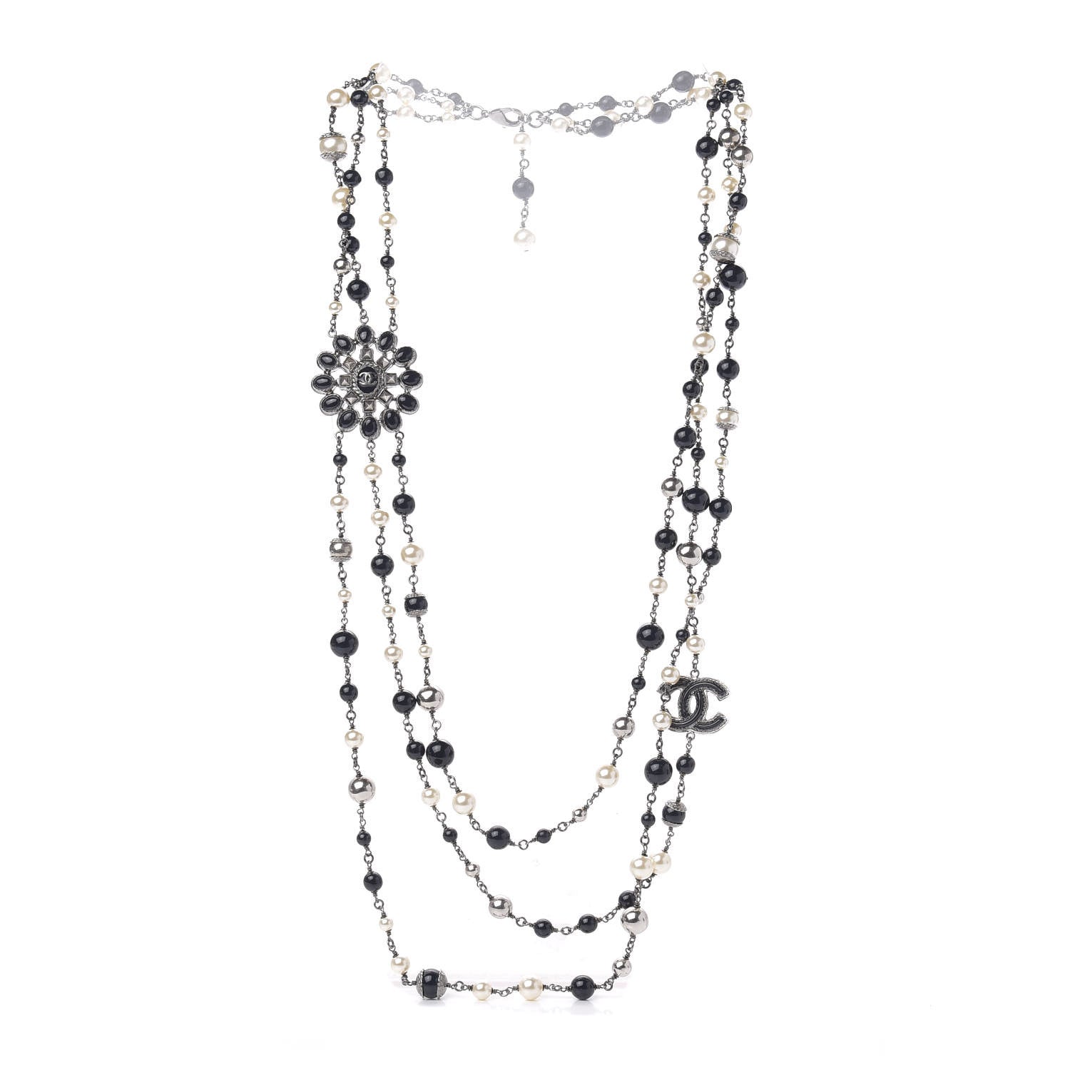 Chanel Resin Beaded CC Multi Strand Long Necklace Navy Black White 2 of 4