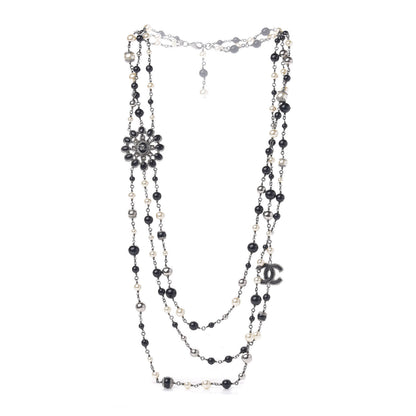 Chanel Resin Beaded CC Multi Strand Long Necklace Navy Black White 2 of 4