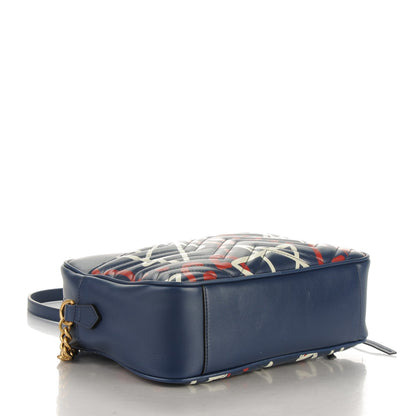 Gucci Calfskin Matelasse GucciGhost Medium GG Marmont Chain Shoulder Bag Blue Agata Hibiscus Red 4 of 7
