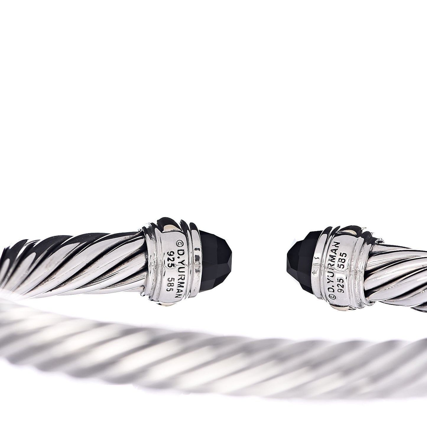 Sterling Silver 14K Yellow Gold Black Onyx 7mm Cable Classics Bracelet
