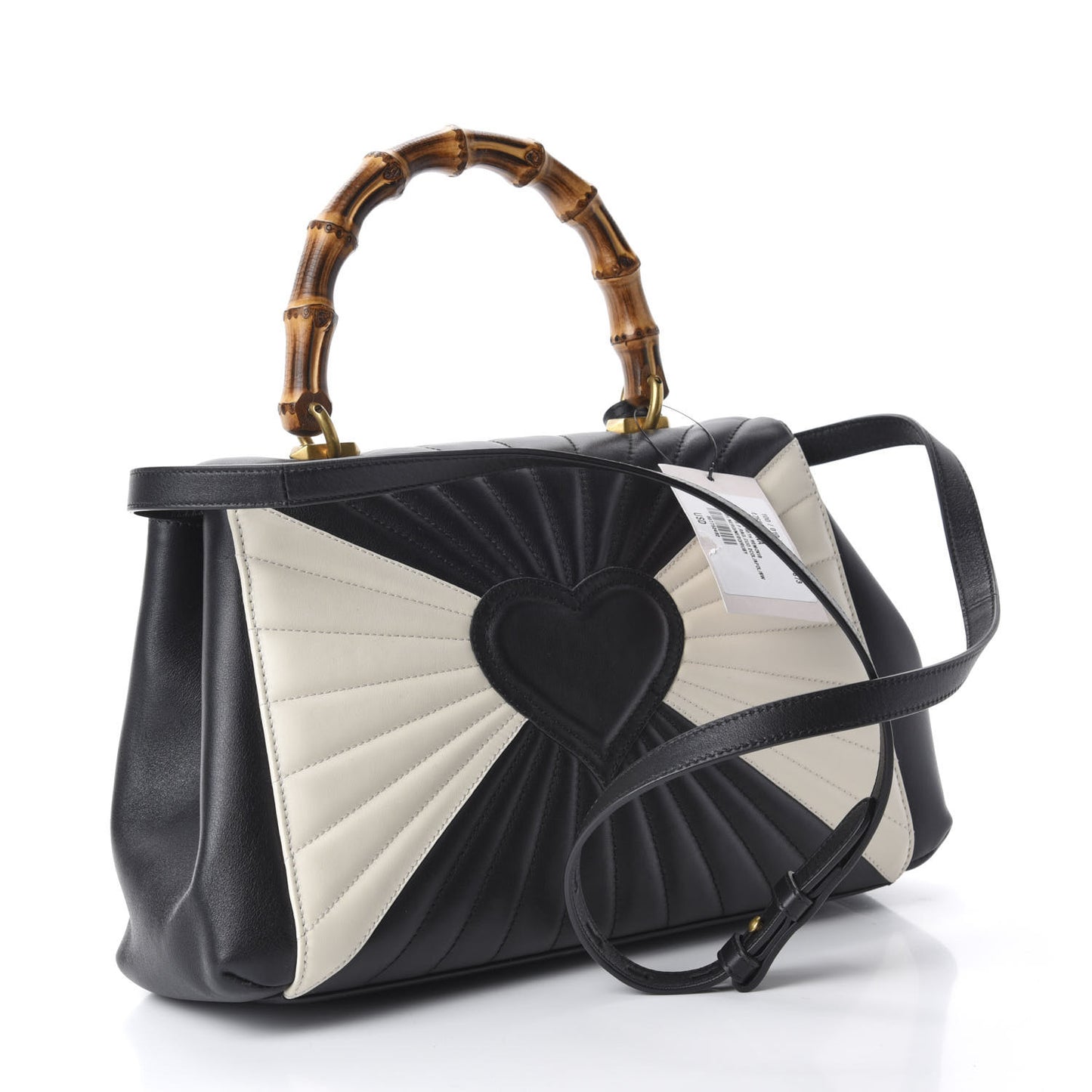 Calfskin Bamboo Trapuntata Queen Margaret Top Handle Bag Mystic White Black