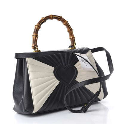 Gucci Calfskin Bamboo Trapuntata Queen Margaret Top Handle Bag Mystic White Black 4 of 11