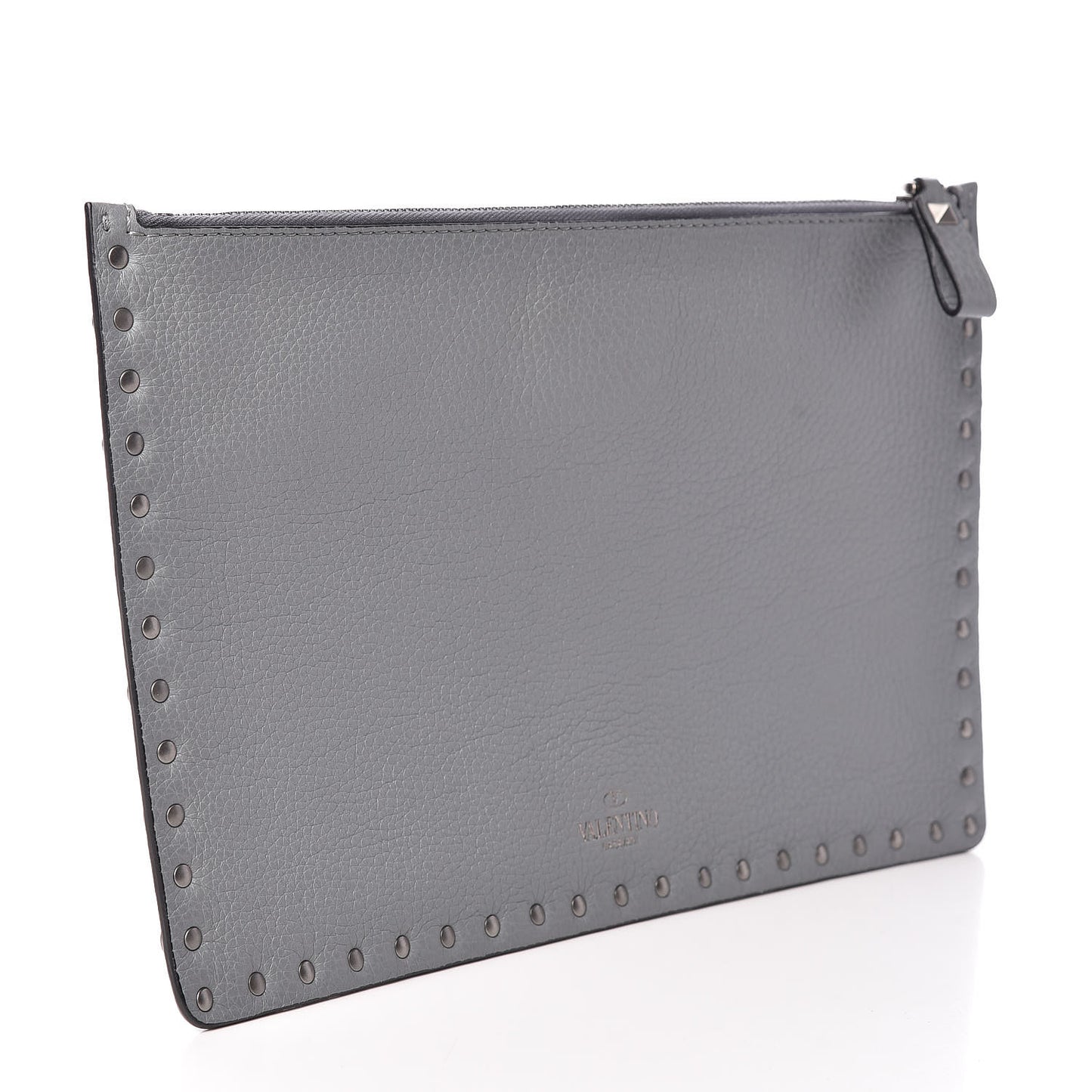 Grained Calfskin Turquoise Large Rockstud Rolling Zip Pouch Light Stone