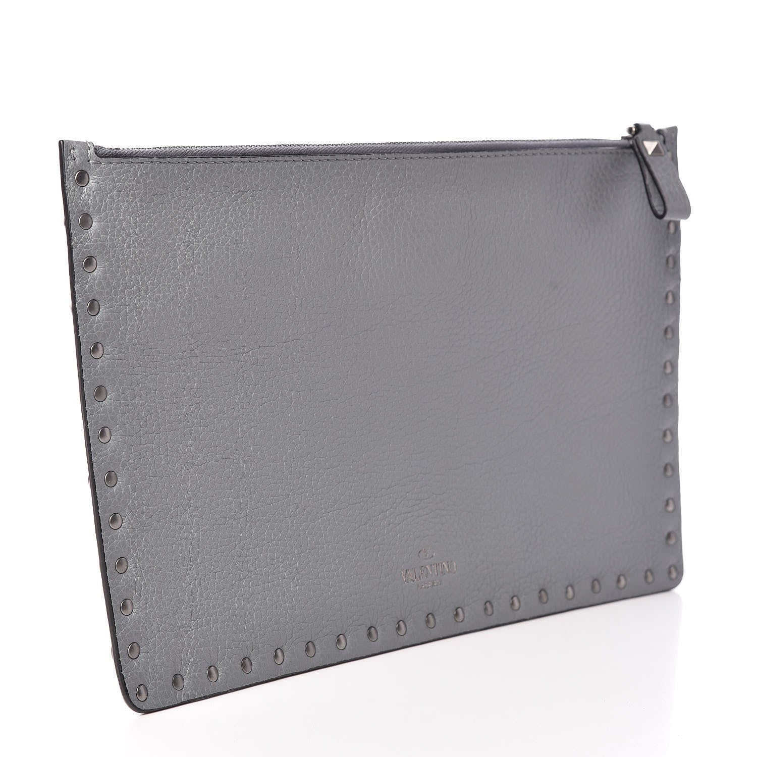 Valentino Garavani Grained Calfskin Turquoise Large Rockstud Rolling Zip Pouch Light Stone 3 of 9