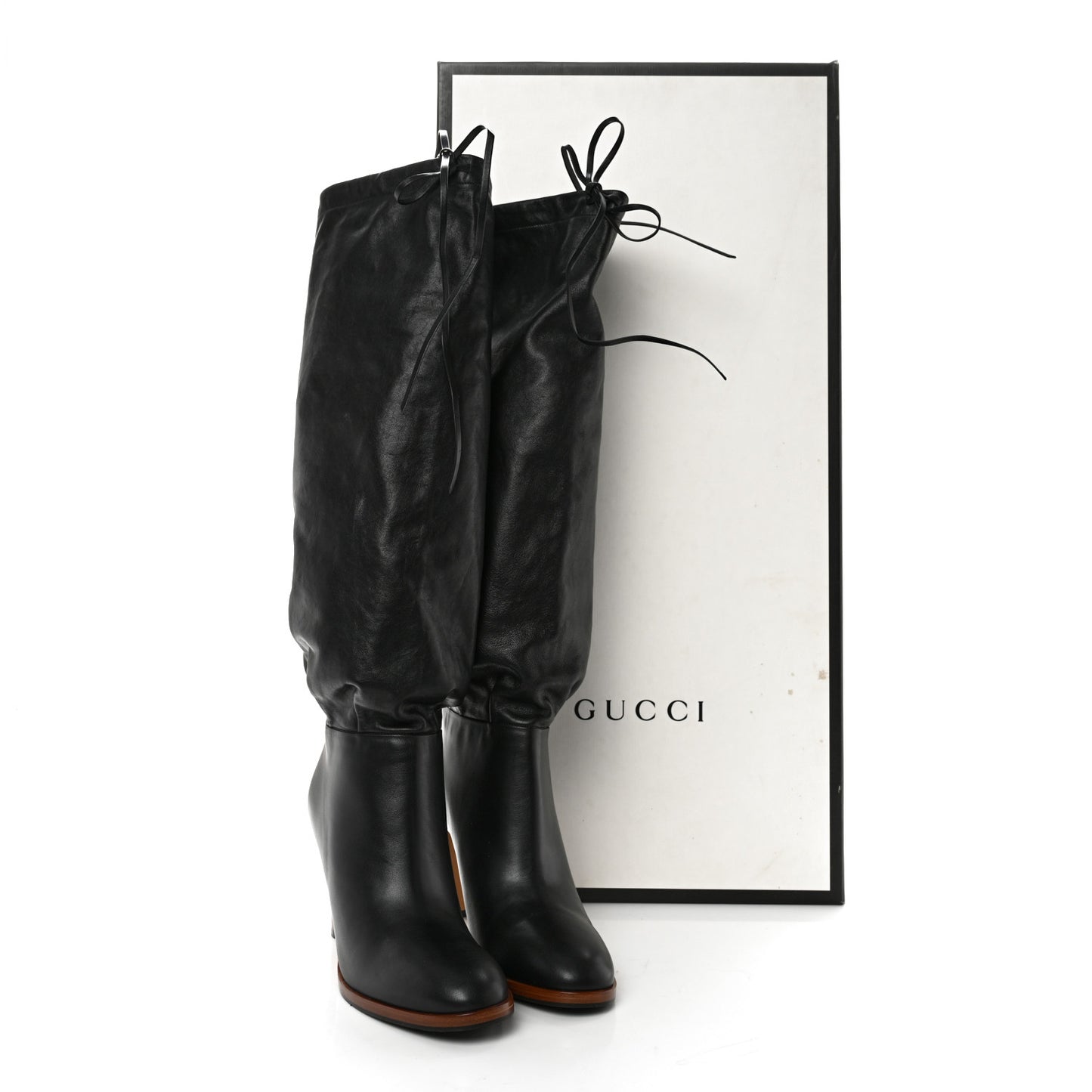 Deauville Calfskin Cinched Knee High Boots 39 Black